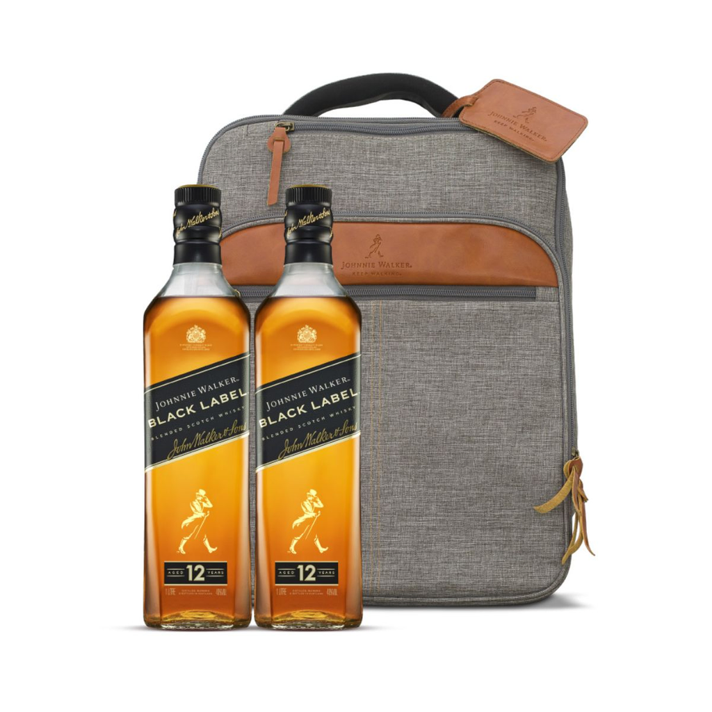 Whisky johnnie walker black 1 lt x 2 + mochila