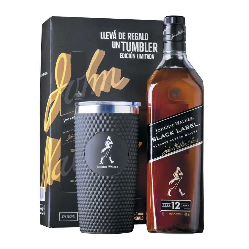 WHISKY JOHNNIE WALKER BLACK 1 LT + TUMBLER